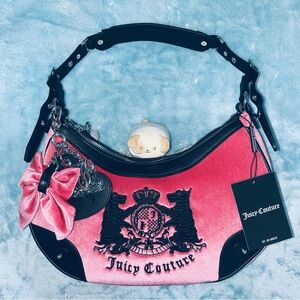 NWT Goth Barbie Hollyhock Twig Dogs Pink and Black Velvet Chain Shoulder Bag